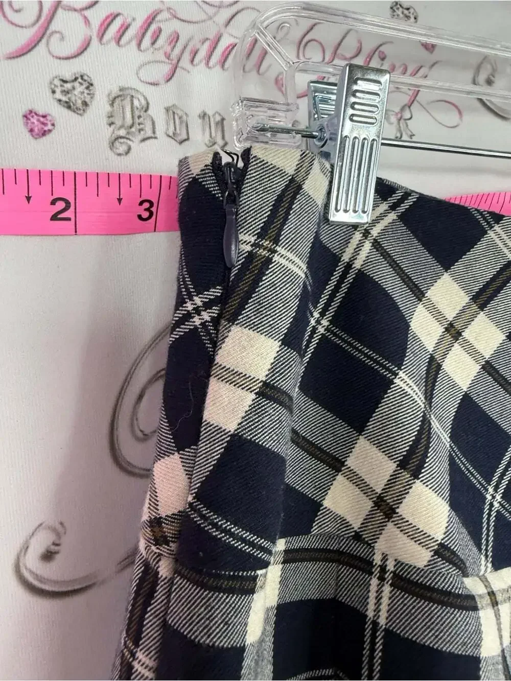 Garage SKORT skirt shorts under navy Black and Cream Plaid Pleated Mini Skirt